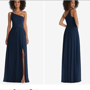 After Six One-Shoulder Chiffon Maxi Dress Midnight Navy 10R